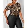 imageWomens Plus Size Off Shoulder Tops Tie Dye Short Sleeve Ruched T Shirt Slim Fit Elegant TeesLight Brown