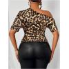 imageWomens Plus Size Off Shoulder Tops Tie Dye Short Sleeve Ruched T Shirt Slim Fit Elegant TeesLight Brown