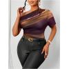 imageWomens Plus Size Off Shoulder Tops Tie Dye Short Sleeve Ruched T Shirt Slim Fit Elegant TeesPurple