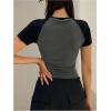 imageWomens Raglan Short Sleeve Color Block Baseball T Shirt Crew Neck Slim Fit Crop TopsGrey