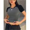 imageWomens Raglan Short Sleeve Color Block Baseball T Shirt Crew Neck Slim Fit Crop TopsGrey