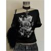 imageWomens Y2k Off The Shoulder Tees Goth Graphic Vintage Oversized Short Sleeve T Shirt StreetwearBlack