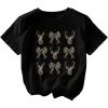 imageWomens Bow Camo Graphic Tees Crewneck Short Sleeve Casual T Shirts TopsBlack