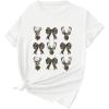 imageWomens Bow Camo Graphic Tees Crewneck Short Sleeve Casual T Shirts TopsWhite