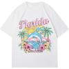 imageWomens Cherry Print Tee Shirt Short Sleeve Crew Neck Drop Shoulder Vintage Tee TopsWhite With Patterned