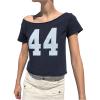 imageWomens Jersey Top Off The Shoulder Number Graphic Tee Short Sleeve Slim Fit Vintage Going Out TshirtsDark Blue
