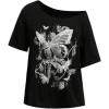 imageWomens Y2k Off The Shoulder Tees Goth Graphic Vintage Oversized Short Sleeve T Shirt StreetwearBlack