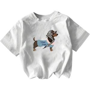 imageWomens Cherry Print Tee Shirt Short Sleeve Crew Neck Drop Shoulder Vintage Tee TopsAnimal White