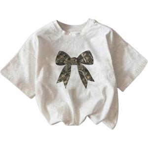 imageWomens Cherry Print Tee Shirt Short Sleeve Crew Neck Drop Shoulder Vintage Tee TopsWhite With Bow