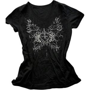 imageWomens Gothic Heart Graphic Tees Short Sleeve Crew Neck Slim Fit T Shirt Vintage Y2K TopsBlack Graphic