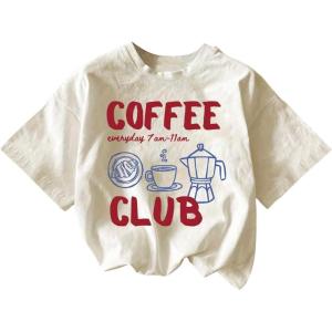 imageWomens Graphic Letter Tee Crew Neck Drop Shoulder Trendy Summer T Shirt Short Sleeve Vintage Car Print TopBeige