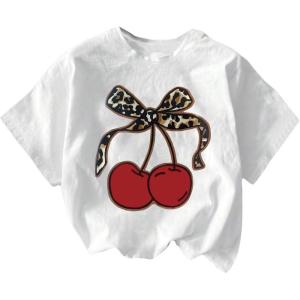 imageWomens Graphic Letter Tee Crew Neck Drop Shoulder Trendy Summer T Shirt Short Sleeve Vintage Car Print TopCherry White