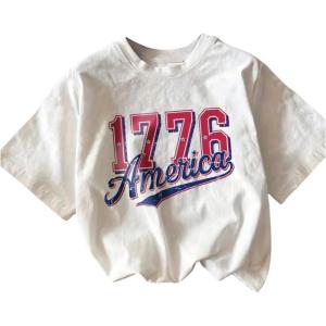 imageWomens Graphic Letter Tee Crew Neck Drop Shoulder Trendy Summer T Shirt Short Sleeve Vintage Car Print TopNumber White Red