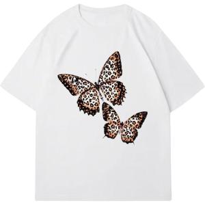 imageWomens Graphic Letter Tee Crew Neck Drop Shoulder Trendy Summer T Shirt Short Sleeve Vintage Car Print TopWhite Butterfly