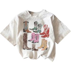 imageWomens Graphic Letter Tee Crew Neck Drop Shoulder Trendy Summer T Shirt Short Sleeve Vintage Car Print TopWhite Graphic