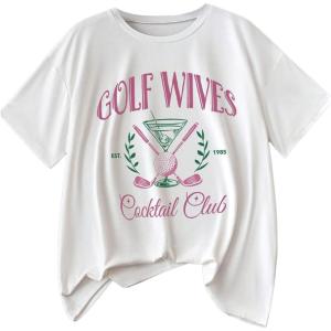 imageWomens Graphic Letter Tee Crew Neck Drop Shoulder Trendy Summer T Shirt Short Sleeve Vintage Car Print TopWhite Pink Letter