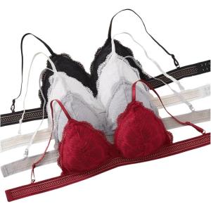 imageWomens Lace Scallop Trim Wireless Bra Adjustable Straps Bralettes Lingerie Pack of 4Grey
