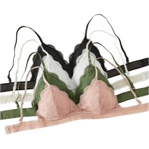 imageWomens Lace Scallop Trim Wireless Bra Adjustable Straps Bralettes Lingerie Pack of 4Multicolor