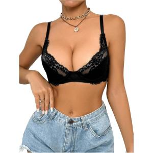 imageWomens Sheer Lace Underwire Bras Backless Push Up Comfort Bra LingerieBlack