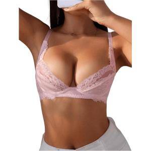 imageWomens Sheer Lace Underwire Bras Backless Push Up Comfort Bra LingerieLight Pink