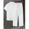 imageMens 2 Piece Outfits Short Sleeve Button Down Shirts Drawstring High Waisted Pants Vacation SetsWhite