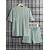 imageMens 2 Piece Outfits Textured Drop Shoulder T Shirt and Short Sets Summer Outfits TracksuitGreen