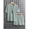 imageMens 2 Piece Outfits Textured Drop Shoulder T Shirt and Short Sets Summer Outfits TracksuitGreen