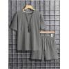 imageMens 2 Piece Outfits Textured Drop Shoulder T Shirt and Short Sets Summer Outfits TracksuitGrey