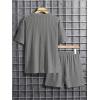 imageMens 2 Piece Outfits Textured Drop Shoulder T Shirt and Short Sets Summer Outfits TracksuitGrey
