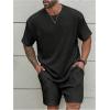 imageMens 2 Piece Outfits Textured Drop Shoulder T Shirt and Short Sets Summer Outfits TracksuitPlus Black