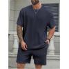 imageMens 2 Piece Outfits Textured Drop Shoulder T Shirt and Short Sets Summer Outfits TracksuitPlus Deep Blue