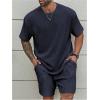 imageMens 2 Piece Outfits Textured Drop Shoulder T Shirt and Short Sets Summer Outfits TracksuitPlus Deep Blue