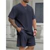 imageMens 2 Piece Outfits Textured Drop Shoulder T Shirt and Short Sets Summer Outfits TracksuitPlus Deep Blue