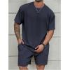 imageMens 2 Piece Outfits Textured Drop Shoulder T Shirt and Short Sets Summer Outfits TracksuitPlus Deep Blue