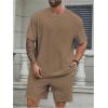 imageMens 2 Piece Outfits Textured Drop Shoulder T Shirt and Short Sets Summer Outfits TracksuitPlus Khaki