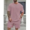 imageMens 2 Piece Outfits Textured Drop Shoulder T Shirt and Short Sets Summer Outfits TracksuitPlus Pink