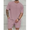 imageMens 2 Piece Outfits Textured Drop Shoulder T Shirt and Short Sets Summer Outfits TracksuitPlus Pink