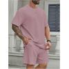 imageMens 2 Piece Outfits Textured Drop Shoulder T Shirt and Short Sets Summer Outfits TracksuitPlus Pink
