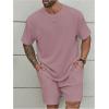 imageMens 2 Piece Outfits Textured Drop Shoulder T Shirt and Short Sets Summer Outfits TracksuitPlus Pink