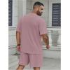 imageMens 2 Piece Outfits Textured Drop Shoulder T Shirt and Short Sets Summer Outfits TracksuitPlus Pink