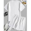 imageMens 2 Piece Outfits Textured Drop Shoulder T Shirt and Short Sets Summer Outfits TracksuitTextured White