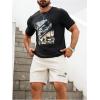 imageMens 2 Piece Summer Outfits Ombre Short Sleeve T Shirts Tops Drawstring Waist Track Shorts SetBeige and Black