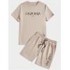 imageMens 2 Piece Summer Outfits Ombre Short Sleeve T Shirts Tops Drawstring Waist Track Shorts SetKhaki