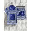 imageMens 2 Piece Summer Outfits Paisley Boho Short Sleeve Button Down Shirts and Short Sets TracksuitBlue
