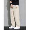 imageMens Baggy Pants Tie Front Drawstring Waist Corduroy Pants Casual Loose Straight Leg Pants TrousersApricot