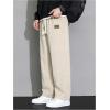 imageMens Baggy Pants Tie Front Drawstring Waist Corduroy Pants Casual Loose Straight Leg Pants TrousersApricot