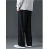 imageMens Baggy Pants Tie Front Drawstring Waist Corduroy Pants Casual Loose Straight Leg Pants TrousersBlack