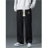 imageMens Baggy Pants Tie Front Drawstring Waist Corduroy Pants Casual Loose Straight Leg Pants TrousersBlack