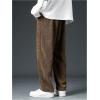 imageMens Baggy Pants Tie Front Drawstring Waist Corduroy Pants Casual Loose Straight Leg Pants TrousersCoffee Brown