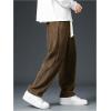 imageMens Baggy Pants Tie Front Drawstring Waist Corduroy Pants Casual Loose Straight Leg Pants TrousersCoffee Brown
